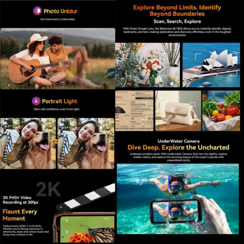  Téléphone robuste Blackview BL7000, 8 Go + 256 Go, écran 6,78 pouces, Android 15, MediaTek Dimensity 6300 Octa Core, réseau : 5G, NFC, OTG (noir) SB455B1321-023